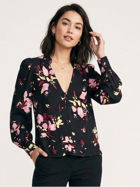 A.L.C. Tops - A.L.C. Rivera Silk Black Long Sleeve Floral Blouse Size 2 or Small Cottagecore